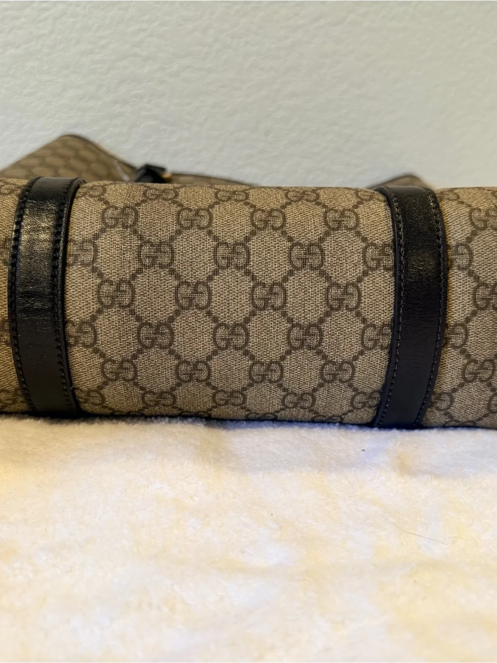 Gucci Brown GG Supreme Canvas Tote with Dark Brown Leather Trim